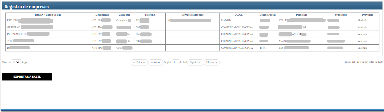 2. Sección Registro de Empresas Divisiones B y C -> SR